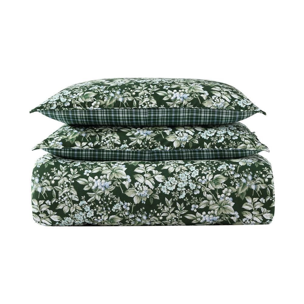 Bramble Floral Green Cotton Full/Queen Duvet Cover Set