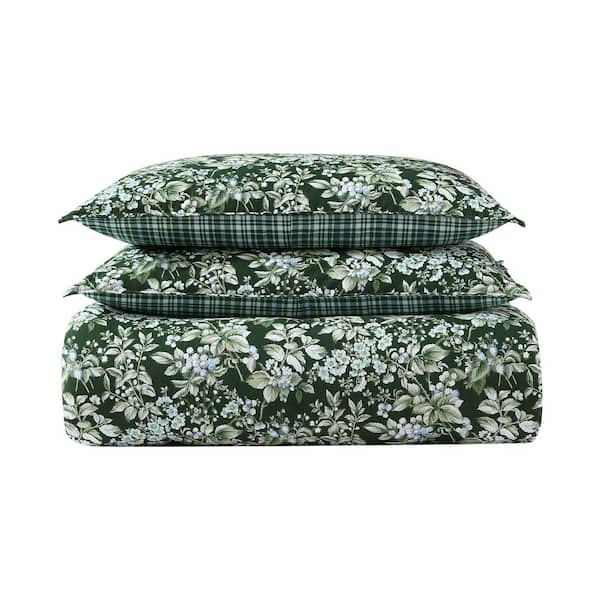 Laura Ashley Lindy 7-Piece Green Floral Cotton Full/Queen Comforter Set  USHS8K1160588 - The Home Depot