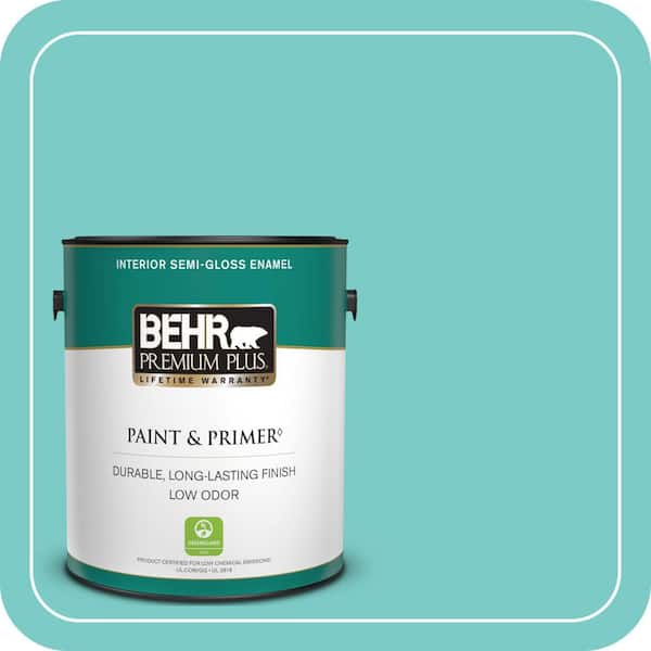 BEHR PREMIUM PLUS 1 gal. #BIC-39 Blue Green Gem Semi-Gloss Enamel Low Odor Interior Paint & Primer