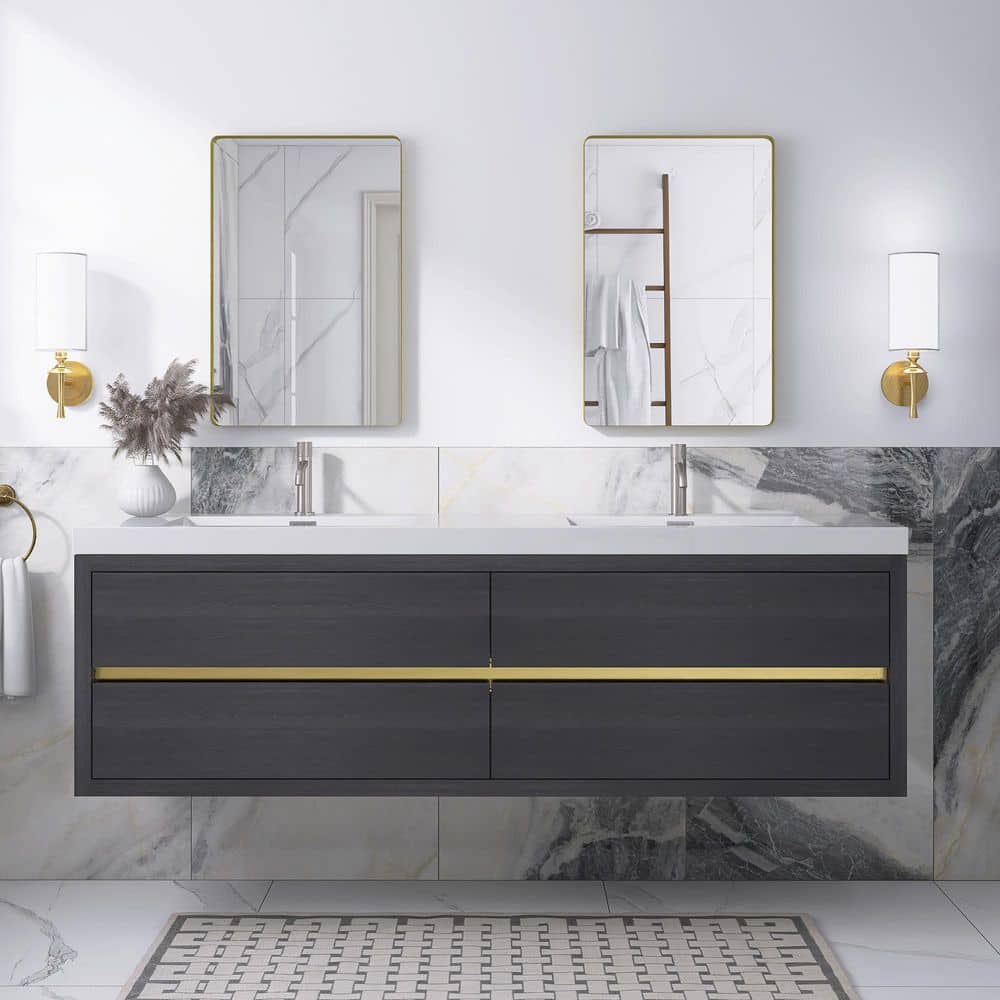 72 in. W x 20 in. D x 22 in. H Double Sink Wall-Mounted Bath Vanity in Espresso with White Solid Surface Top price history on PriceWatchPro