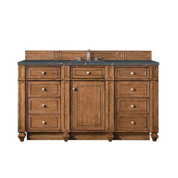 James Martin Vanities Bristol 60.0 in. W x 23.5 in. D x 34.0 in. H Single Bathroom Vanity in Saddle Brown with Parisien Bleu Quartz Top
