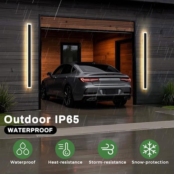80 in. 1-Light Black Modern Integrated LED Outdoor Wall Light, Waterproof Porch Lantern Sconce for Garden