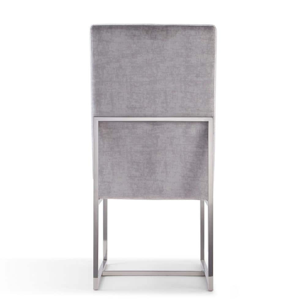 Sleek Gray Velvet Parsons High-Back Arm Chair with Metal Base