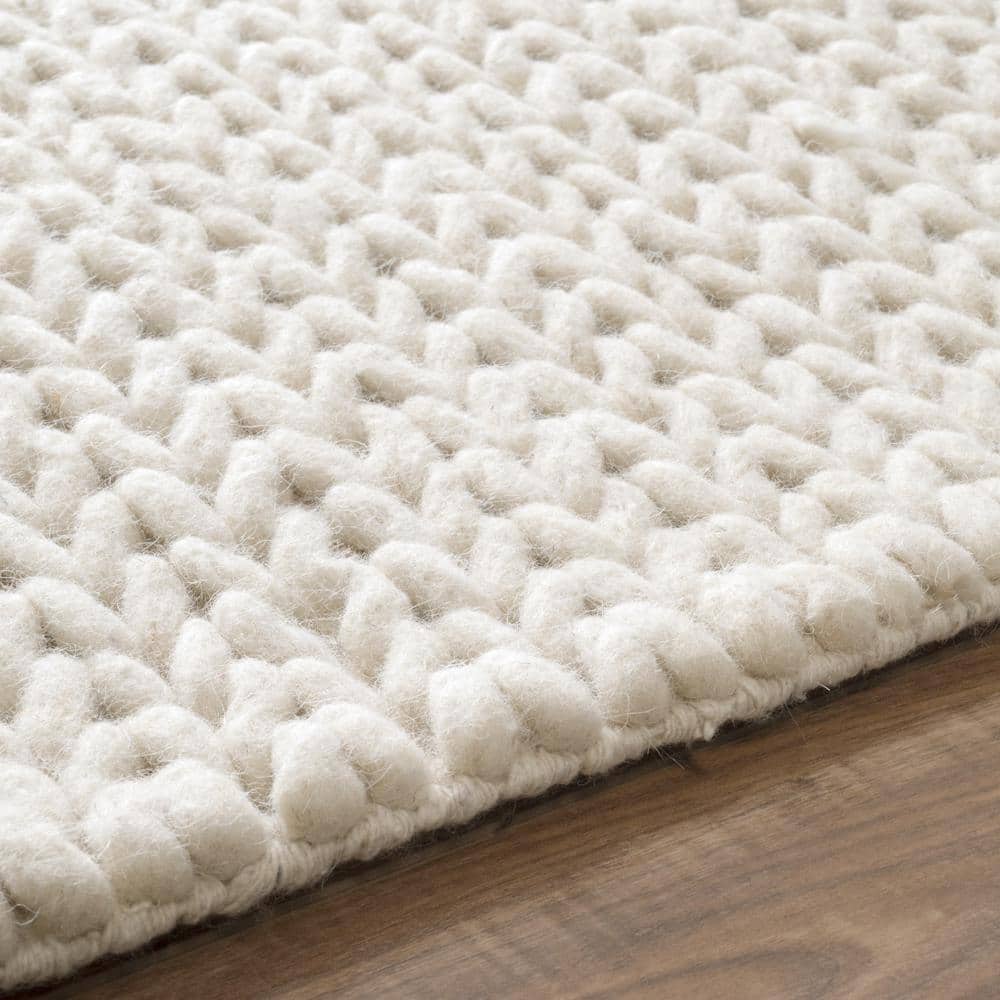 Handmade Off-White Braided Wool 8' x 10' Area Rug