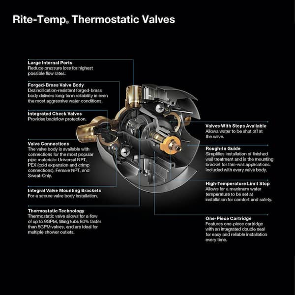 Rite-Temp Thermostatic Valve Body and Cartridge Kit with Loose Service Stops