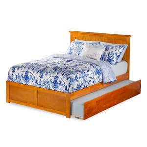 Nantucket Full Platform Bed with Flat Panel Foot Board and Twin Size Urban Trundle Bed in Caramel