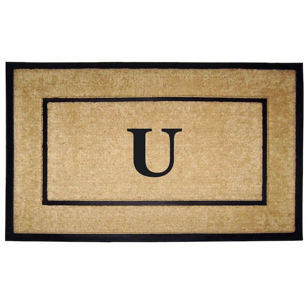Nedia Home Coir with Rubber Frame Door Mat Single Picture Frame, Monogram U - 30 in. x 48 in.