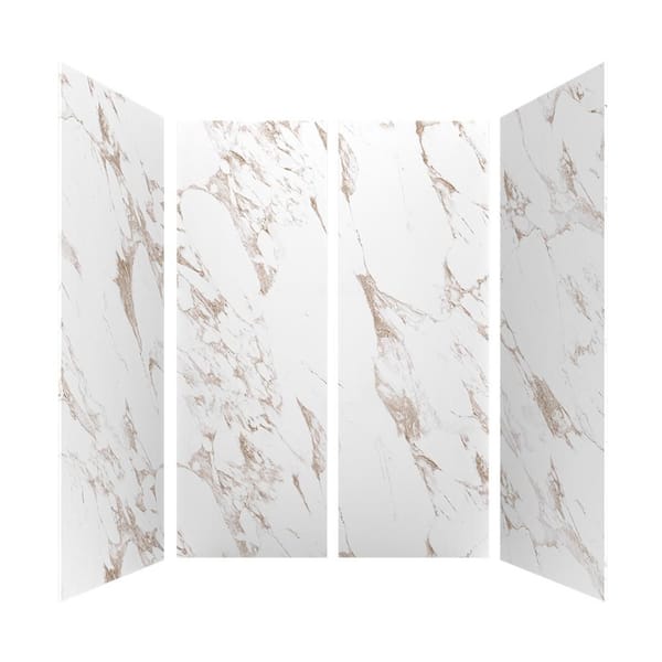 60 in. L x 36 in. W x 84 in. H Glue-Up Alcove Solid Composite Stone 4-Piece Shower Wall Set in Caramel