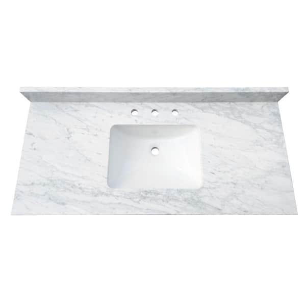 49 in. W x 22 in. D x 1 in. H Bianco Carrara White Marble Vanity Top with White Basin 49 in. W x 22 in. D x 1 in. H Bianco Carrara White Marble Vanity Top with White Basin