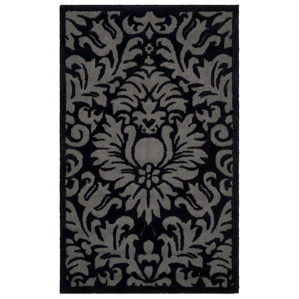 Total Performance 4 ft. x 6 ft. Black Floral Ornate Area Rug