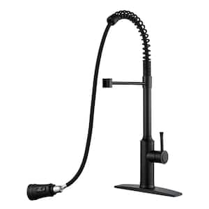 Single Handle Pull Down Sprayer Kitchen Faucet with Spring in Matt Black