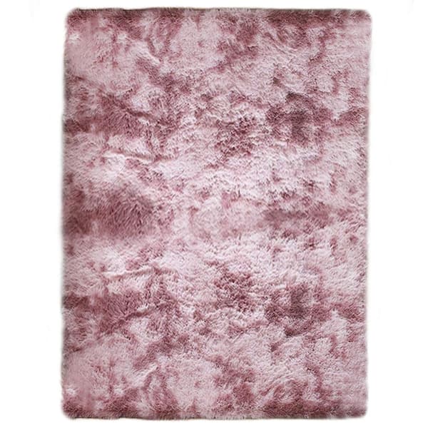 Latepis Plush Shag Pink 4 ft. x 7 ft. Solid Polyester Area Rug