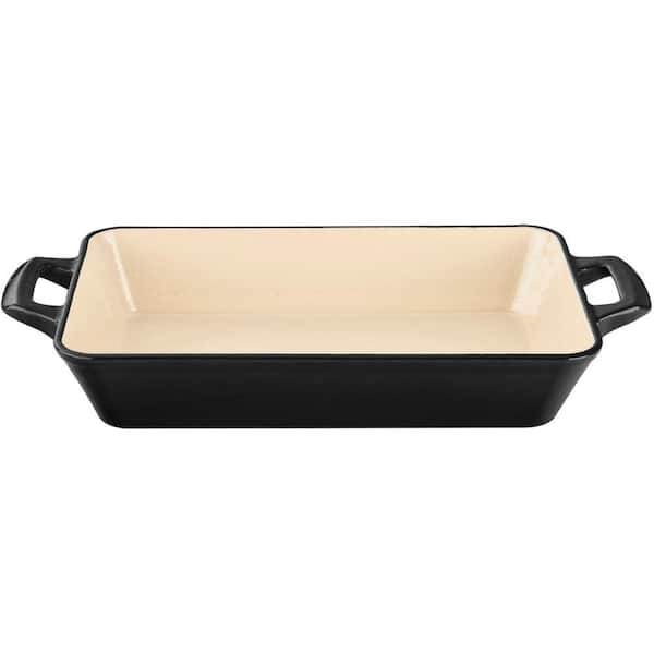 La Cuisine Large Deep Cast Iron Roasting Pan with Enamel Finish in Black