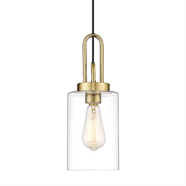 JAZAVA 1-Light Gold Finish Pendant with Glass Shade