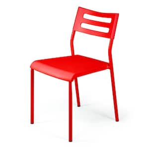 Humble Crew Red Plastic Lightweight Industrial Office Desk Chair with Metal Frame