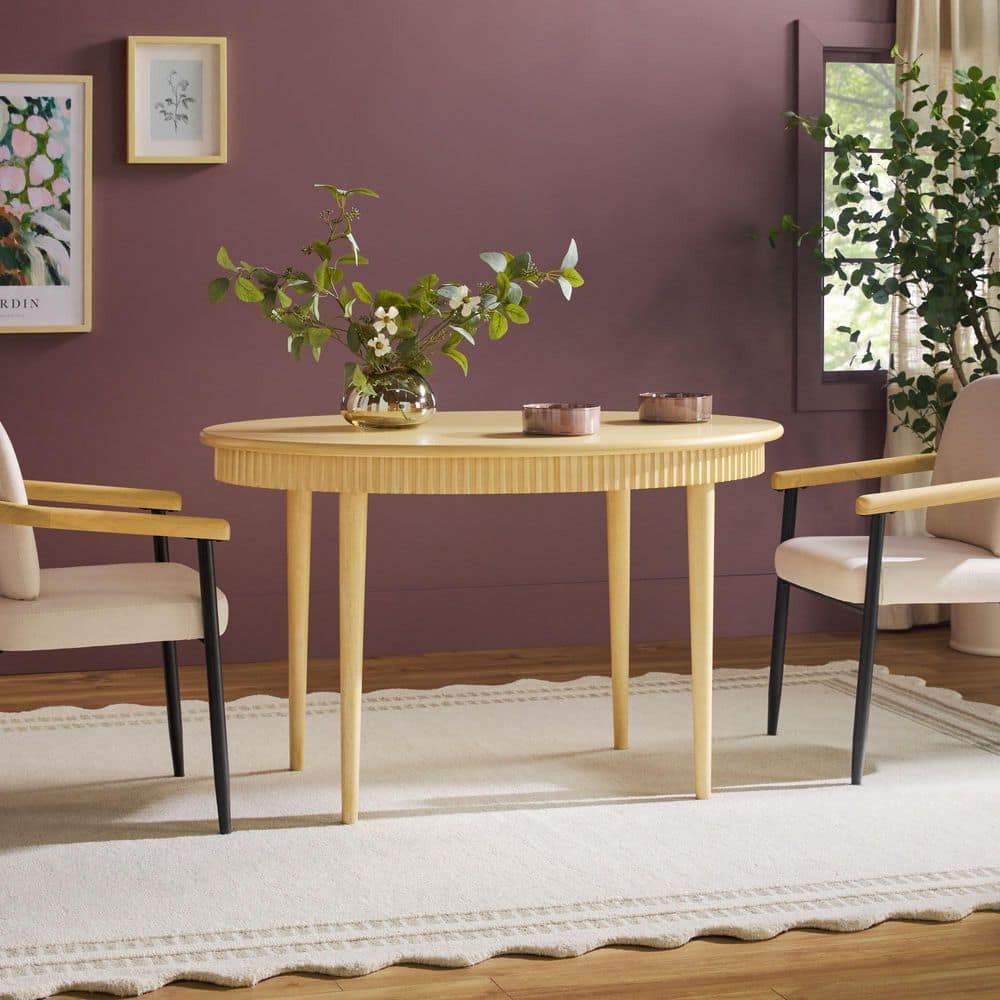 Samantha Modern Fluted Oval Solid Coastal Oak Wood Veneer 52 in. 4 Leg Dining Table for 4