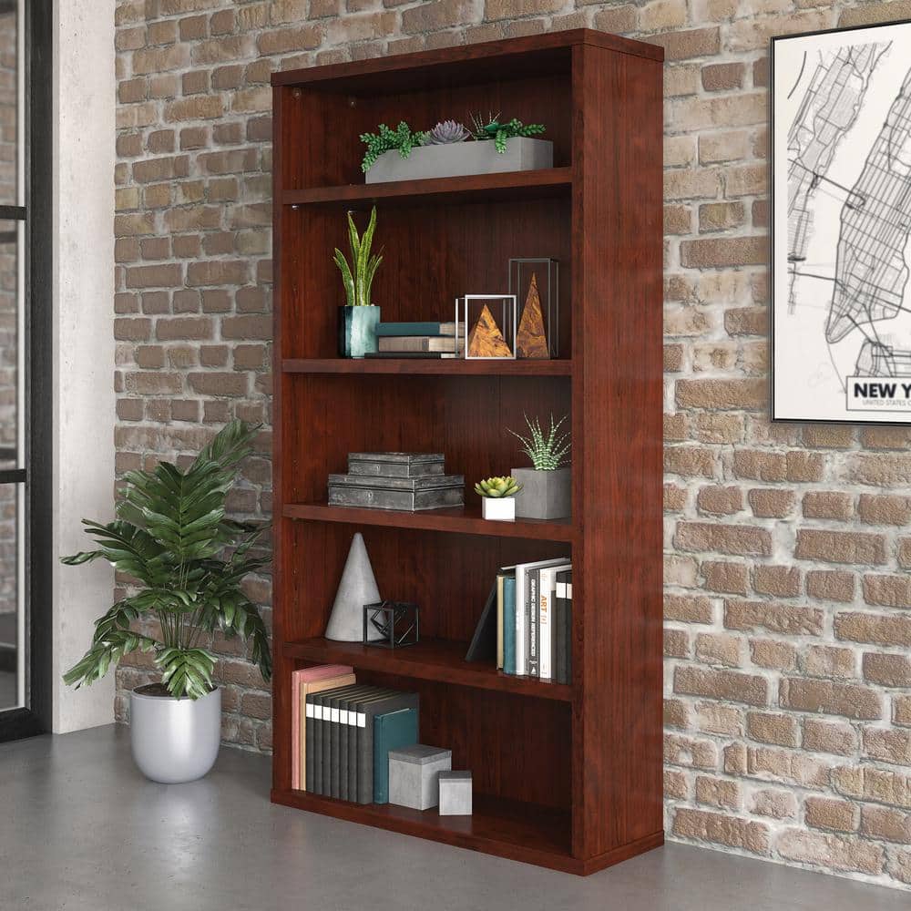 Classic Cherry Engineered Wood 5-Shelf Adjustable Bookcase