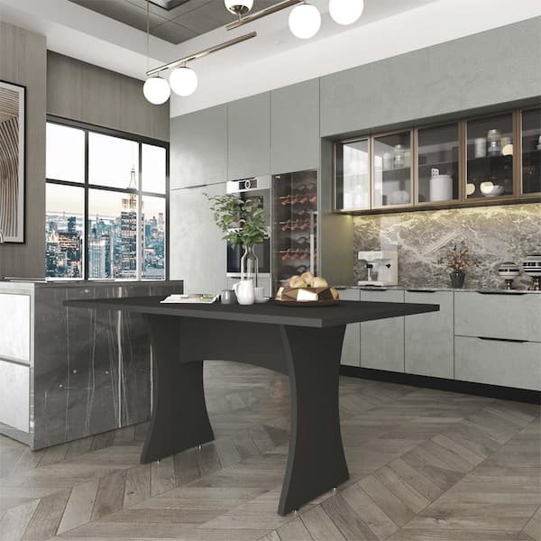 Manhattan Comfort Coney Grey Wood 53.14 in. Mid-Century Modern Double Pedestal Dining Table Seats 6