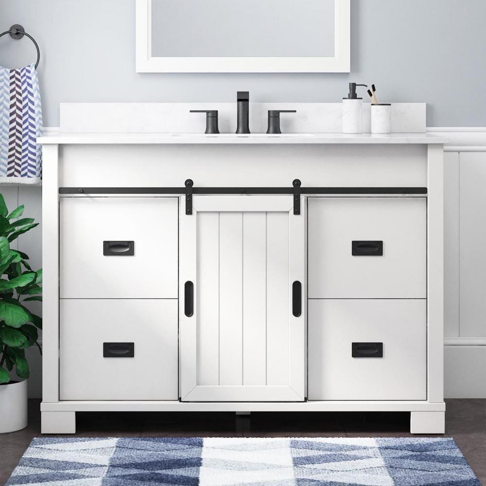 Brindley 48 in. W x 20 in. D x 35 in. H Single Sink Freestanding Bath Vanity in White with White Engineered Stone Top -  Glacier Bay, HDBD48VW-G