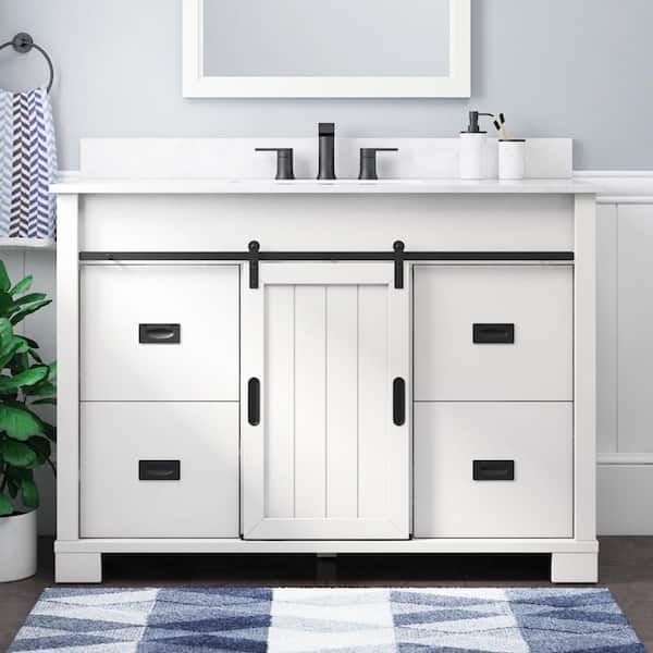 Glacier Bay Brindley 48 in. W x 20 in. D x 35 in. H Single Sink Freestanding Bath Vanity in White with White Engineered Stone Top