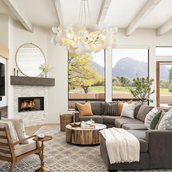 6 Light Silver Chandelier, Luxury Ginkgo Branch Chandelier for Living Room, Dining Room, Foyer, Kitchen Island-L31 in.