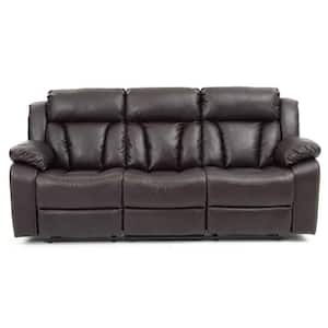 Daria 85 in. W Flared Arm Faux Leather Straight Reclining Sofa in Dark Brown