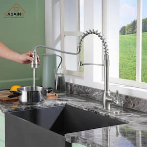 Single Handle Spring Pull-Down Sprayer Kitchen Faucet with Dual-Function Sprayer head, Stainless Steel in Brushed Nickel