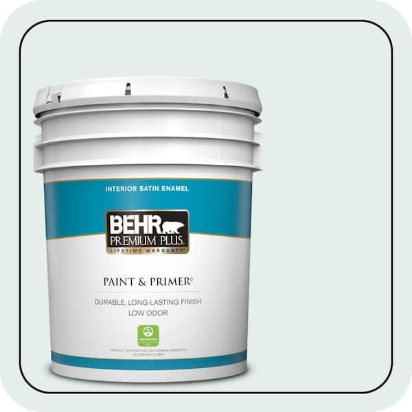 BEHR PREMIUM PLUS 5 gal. #530E-1 White Sapphire Satin Enamel Low Odor Interior Paint & Primer
