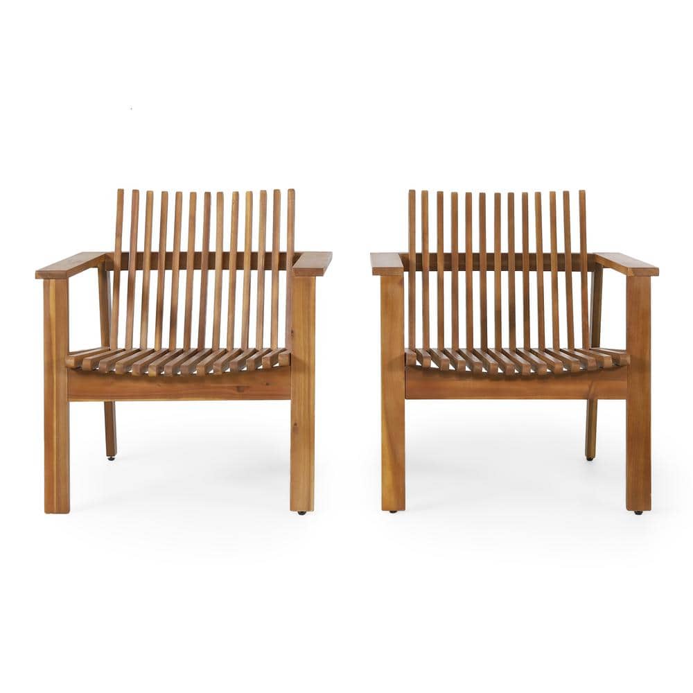 2-Piece 30 in. D x 28 in. W x 30.75 in. H Acacia Wood Outdoor Lounge Chairs