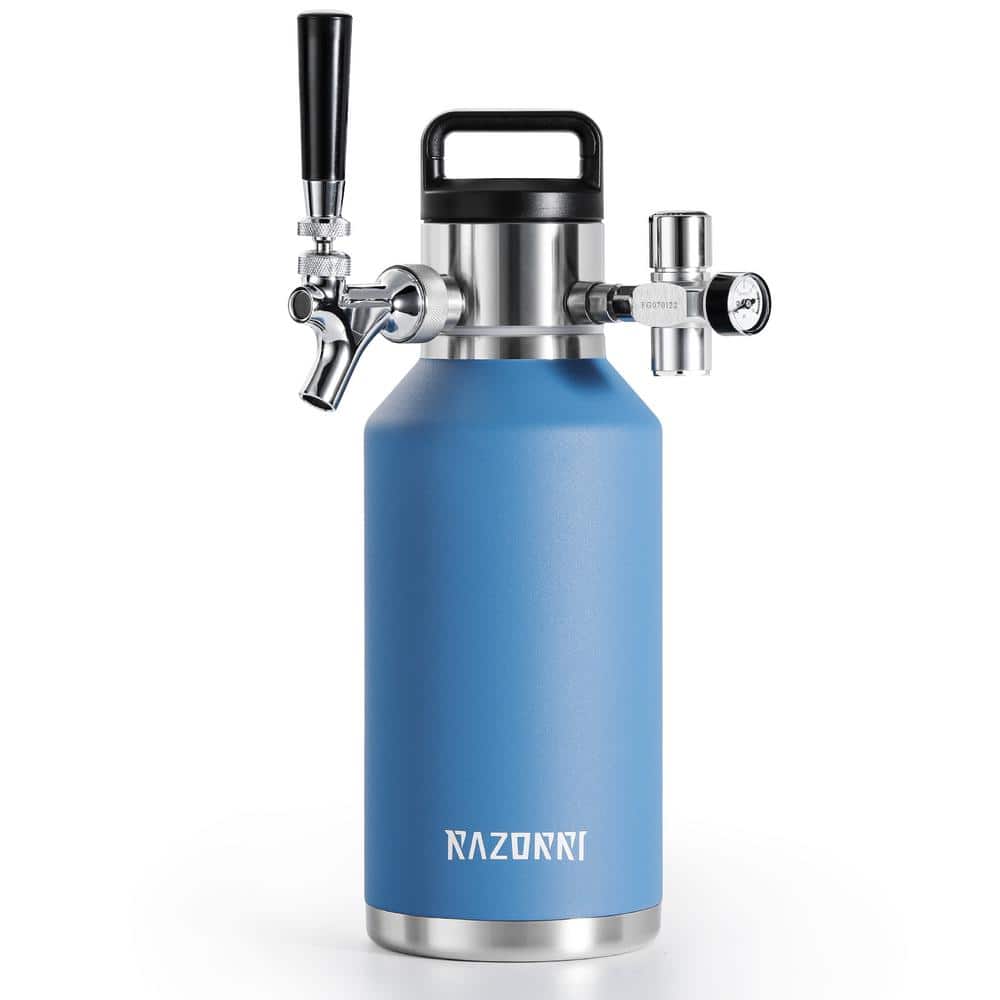 Renewed Brewery-Friendly & Keeps Beer Cold Up to 48 Hours Brümate Growl’r 64oz Double Wall Vacuum Triple Insulated Stainless Steel Beer Growler with Handle & Screw Cap Aqua