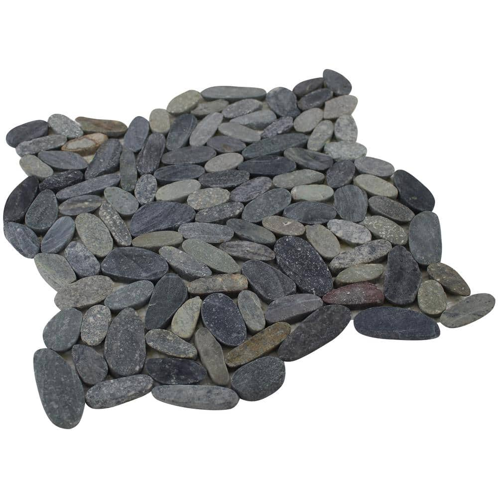 Rainforest, Earthy Mix Honed Sliced Pebble Tile, Gray