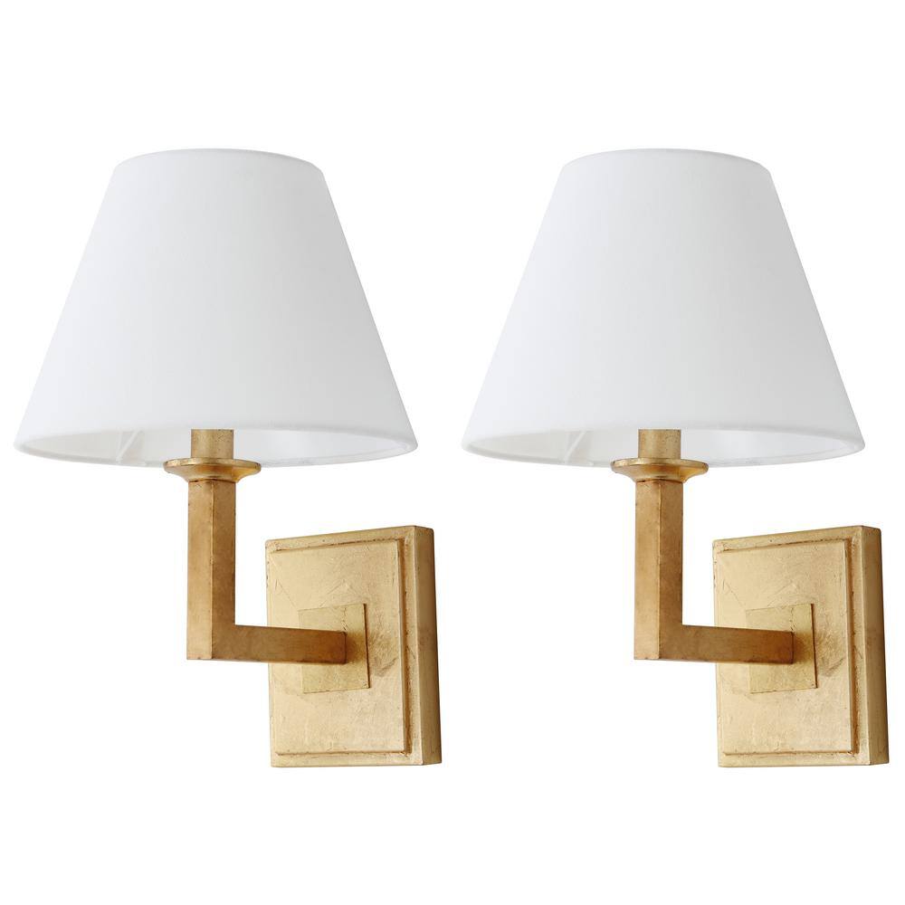 Pauline Gold Leaf Geometric Wall Sconce Set with White Cotton Shades