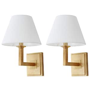 Pauline 4.5 in. 2-Light Gold Wall Indoor Sconce with White Shade (Set of 2)