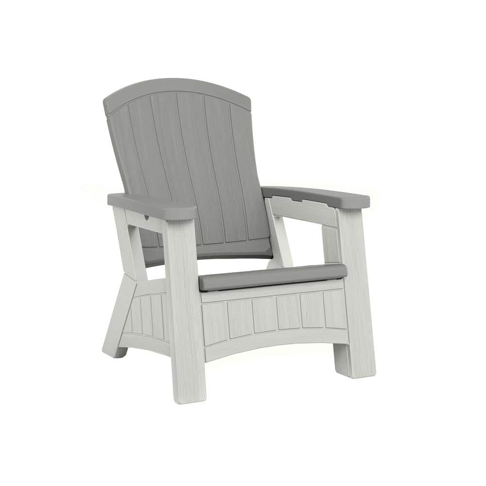 Dove Gray and White Resin Adirondack Chair with Storage
