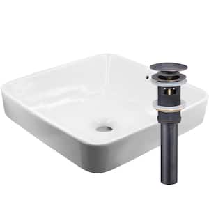16.75 in. Square Drop-In Bathroom Sink in White Porcelain with Overflow Drain in Oil Rubbed Bronze