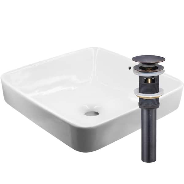 Novatto 16.75 in. Square Drop-In Bathroom Sink in White Porcelain with Overflow Drain in Oil Rubbed Bronze