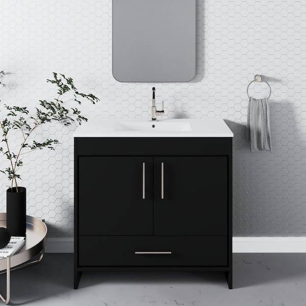 VOLPA USA AMERICAN CRAFTED VANITIES Pacific 36 in. x 18 in. D Bath Vanity in Black with Ceramic Vanity Top in White with White Basin
