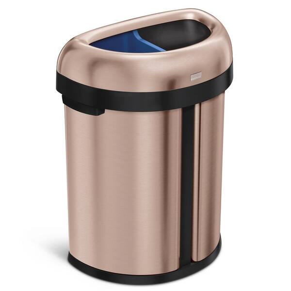 simplehuman 17.4 Gal. Dual Compartment Semi-Round Open Top Heavy-Gauge Rose Gold Stainless Steel Trash Can