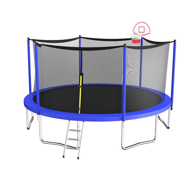 16 ft. Outdoor Heavy-Duty Round Trampoline with Basketball Hoop and ...