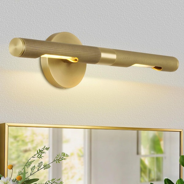 Hardwired Knurled Picture Light, 24 in. Brass Picture Light, Dimmable Brass Art Light, Rotatable 360°, Bulbs Included