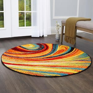 Splash Red/Blue 8 ft. Abstract Round Area Rug
