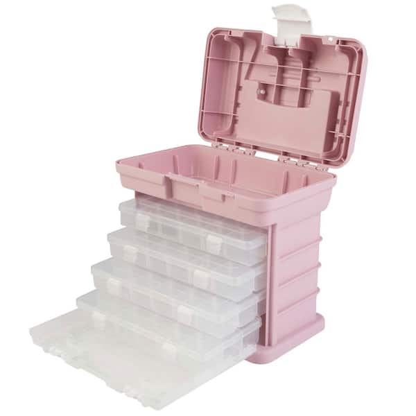 Stalwart 7 in. W - Pink Plastic 4 Drawer Tool Box for Hardware or Craft Supplies - Portable Tool Box