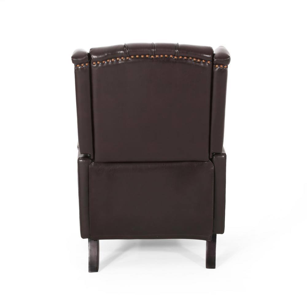 Brown Tufted Leather Wingback Recliner with Wood Legs