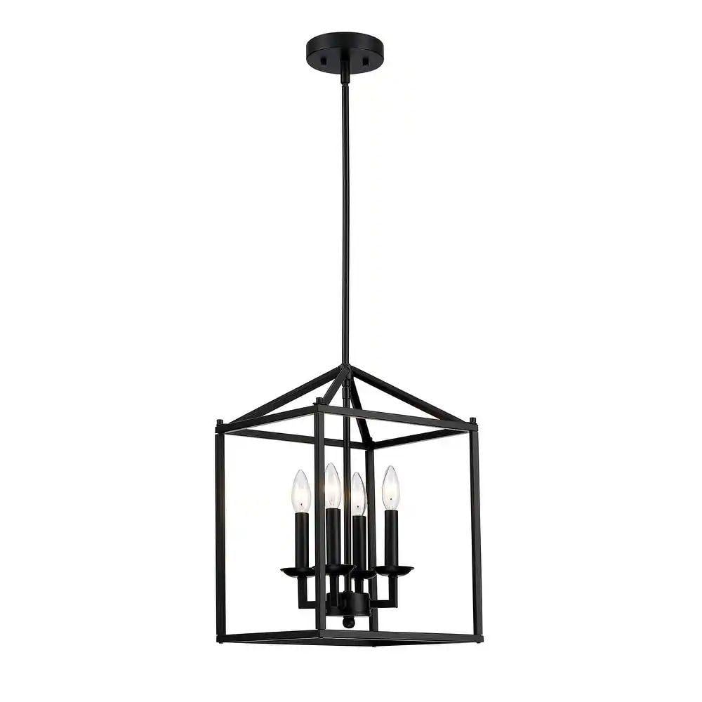 INNOBULE 4-Light Matte Black Lantern Chandelier with Black Metal Outer ...