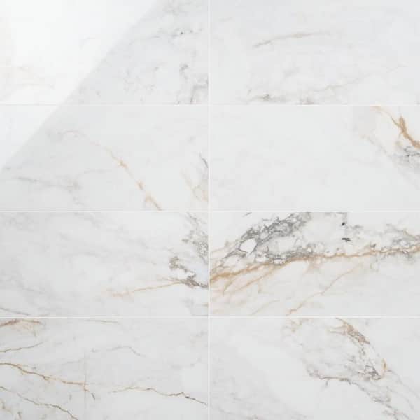 Tavani Calacatta Gold 11.81 in. x 23.62 in. Marble Look Polished Porcelain Floor and Wall Tile (11.62 Sq. Ft. / Case)