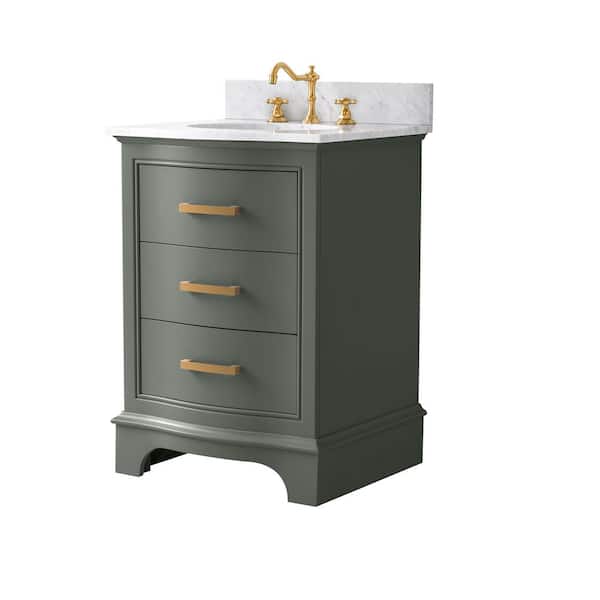 Monroe 24 in. W x 22 in. D Bath Vanity in Vintage Green with Natural Marble Vanity Top in Carrara White with White Sink