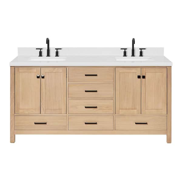 Cambridge 72 in. Double Sink Freestanding Bathroom Vanity in Oak with Carrara White Quartz Top
