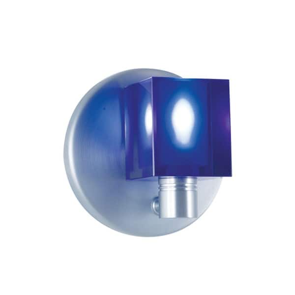JESCO Lighting 1-Light Low-Voltage Cobalt Blue Companion Wall Sconce with Crystal Cube