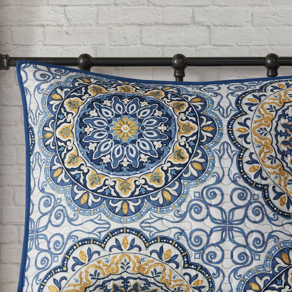 Blue and Yellow Bohemian Reversible Queen Quilt Set