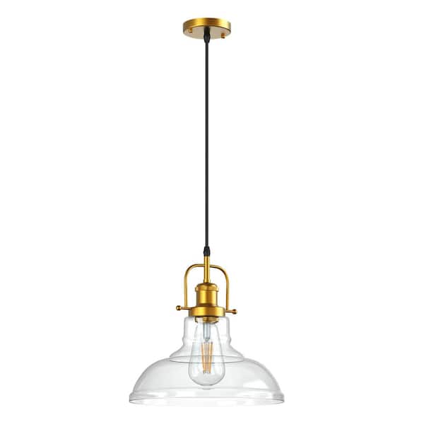 Briignite Gold Modern 60-Watt 1-Light Mini Pendant Light with Convertible Glass Shade